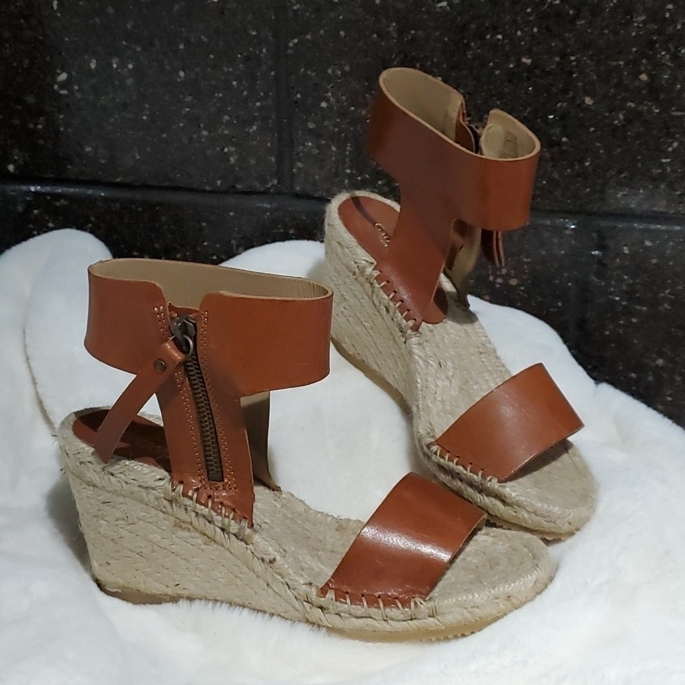 GARNET HILL LEATHER ESPADRILLE WEDGE SANDALS SIZE 6